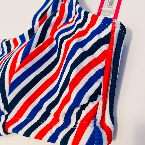 Xhilaration Ribbed Set Button-Front Bralette Bikini Top & Bottom Red Stripe 20W - Picture 7 of 16